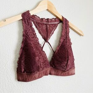 VICTORIAS SECRET PINK Lace Triangle Back Bralette (Medium, Dusty Rose)